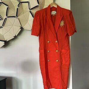 Vintage 90s Danny & Nicole Sun Orange Double Breasted Blazer Dress Size 12